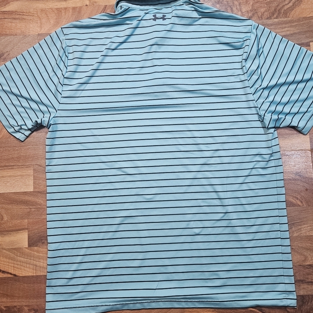 Under Armour Playoff Polo Golf Shirt Teal Stripe Men’s XL - Picture 7 of 7